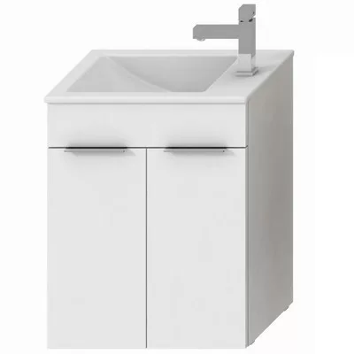 Jika Cube fürdőszobaszekrény mosdóval komplett 50 cm 2 ajtós csaplyuk oldalt fehér (4536411763001)