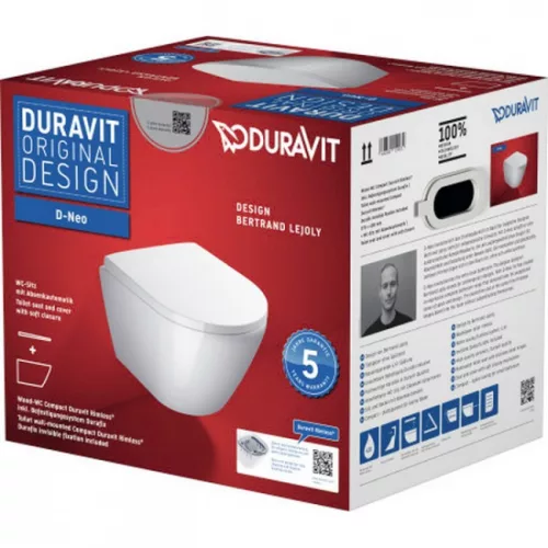 Duravit D-Neo fali kompakt Rimfree WC SZETT rejtett rögzítés (45880900A1)