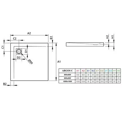 Radaway Argos C lapos zuhanytálca szifonnal 4AC1010-01