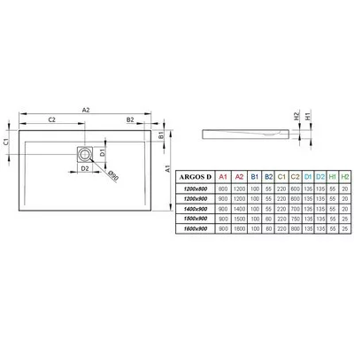 Radaway Argos D lapos zuhanytálca szifonnal 120x90 4AD912-01