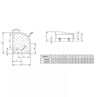 Radaway Korfu E aszimmetrikus zuhanytálca előlappal balos mély 4E91240-03L