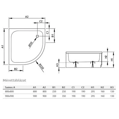 Radaway Samos A mélyített íves zuhanytálca szifonnal 800 mm 4S88300-03