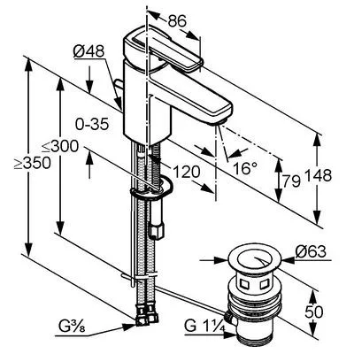 Kludi Q-BEO egykaros mosdó csaptelep automata leeresztővel króm (500230575)