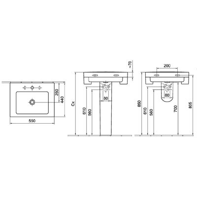 Alföldi LINER mosdó 55 cm 1 csaplyukkal EASYPLUS bevonattal (5128 L1 R1)