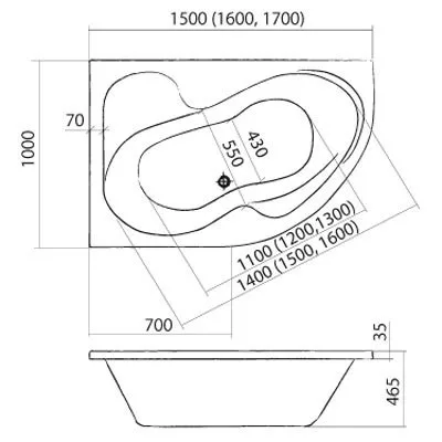 Roltechnik  Tullip P aszimmetrikus sarokkád 150x100 cm-es jobbos (5158000)