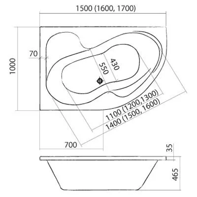 Roltechnik  Tullip L aszimmetrikus sarokkád 160X100 cm-es balos (5159000)