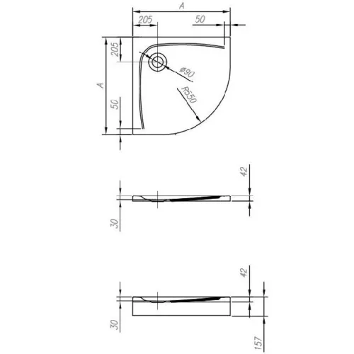 Kolpa San Evelin Tray R zuhanytálca 90 O előlapos 593060