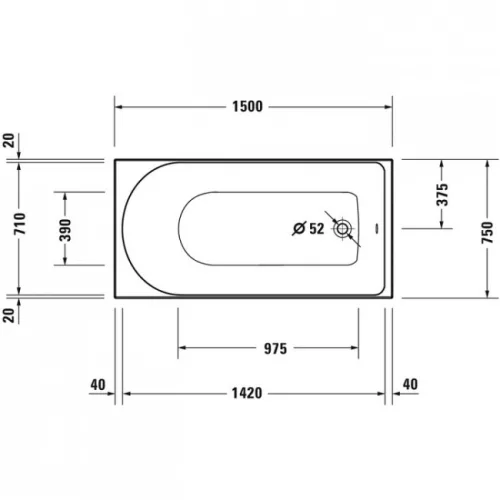 Duravit D-Neo egyenes fürdőkád akril 150x75 fehér 700471000000000 rajz2