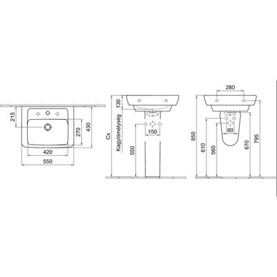 Alföldi Formo S mosdó 55 cm 1 csaplyukkal EASYPLUS (7012 55 R1)