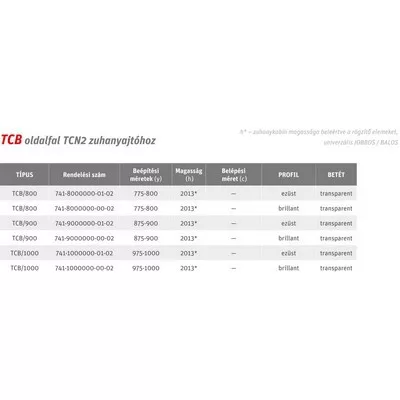 Roltechhnik TCB 1000 zuhanyfal ezüst profil transparent betét (741-1000000-01-02)