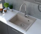 Mofém Zenit 1B bézs gránit mosogatótálca – Duraquartz, ráépíthető, 560x510 mm (760012801B2)