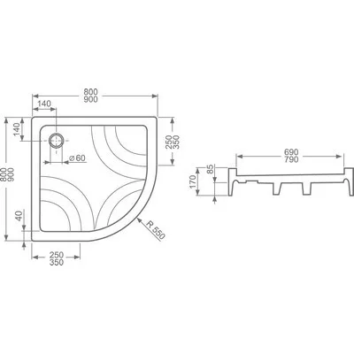 Roltechnik HAWAII-P 800 íves zuhanytálca (8000024)