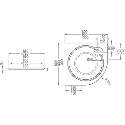 Roltechnik TAHITI-M 800 íves műmárvány zuhanytálca (8000064)