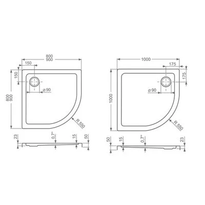 Roltechnik Flat Round 900 íves zuhanytálca fehér (8000116)