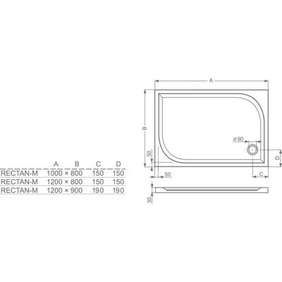 Roltechnik Rectan-M 120x80 téglalap alakú műmárvány zuhanytálca (8000167)