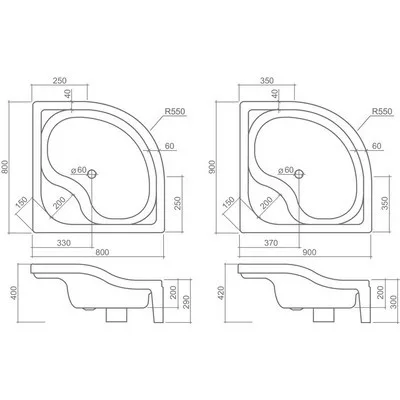 Roltechnik Semideep Neo íves zuhanytálca 900 mm mély (8000198)