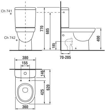 Jika Tigo monoblokkos WC tartály oldalsó vízbevezetéssel fehér (8282120007411)