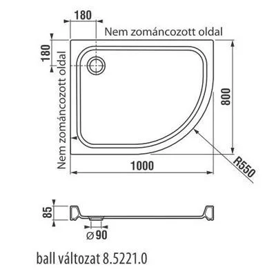Jika Tigo kerámia zuhanytálca balos 100x80 cm fehér (8522100000001)