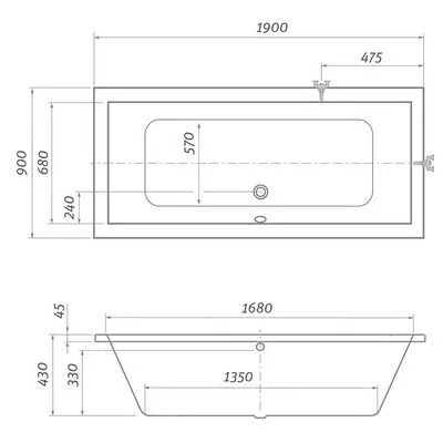 Roltechnik Kubic Neo egyenes kád 190x90 cm középlefolyós 9390000