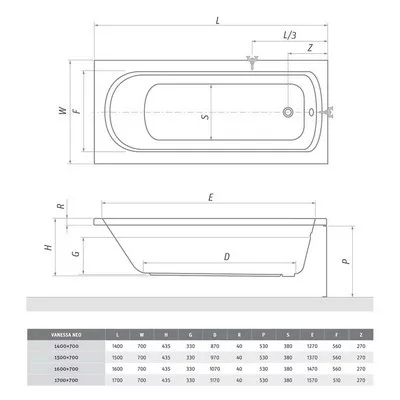 Roltechnik Vanessa Neo kád 140 cm 9550000