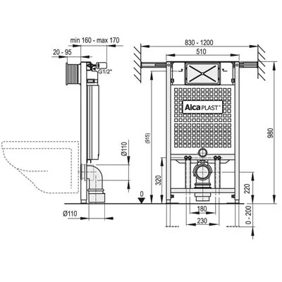 Alcaplast A102 beépíthető WC tartály panellakásokba 1000mm (A102-1000)