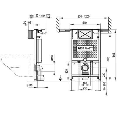 Alcaplast A102 beépíthető WC tartály panellakásokba 850mm (A102-850)