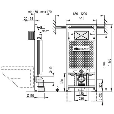 Alcaplast A102 beépíthető WC tartály panellakásokba 1200mm (A102)