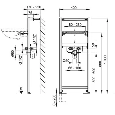 Alcaplast A104 szerelőkeret mosdóhoz 1000 mm (A104-1000)