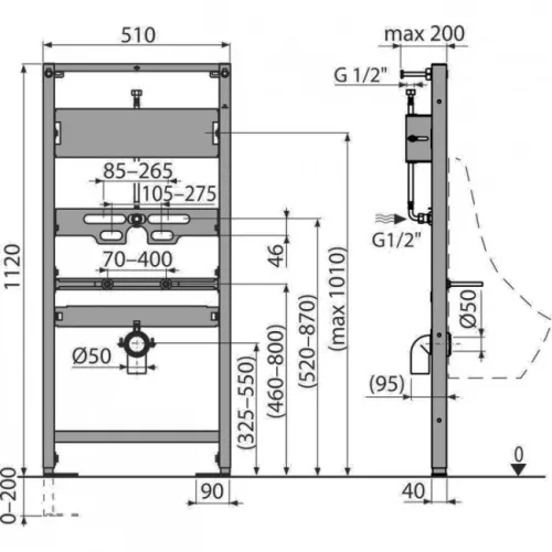 Alcaplast szerelőkeret piszoárhoz 1120 mm infra előkészítéssel A107S/1120