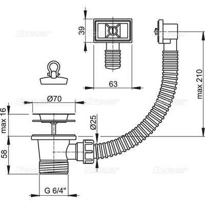 Alcaplast A331rozsdamentes mosogató leeresztő 6/4 col túlfolyóval (A331)