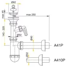 Alcaplast A410P mosdó szifon rozsdamentes acél leeresztővel csatlakozóval (A410P)