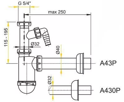 Alcaplast A430P mosdó szifon leeresztőszelep nélkül 5/4 col menettel (A430P)