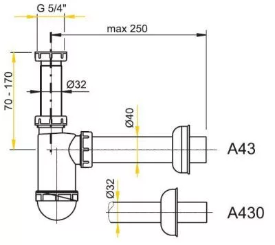 Alcaplast A430 mosdó szifon leeresztőszelep nélkül 5/4 col menettel (A430)
