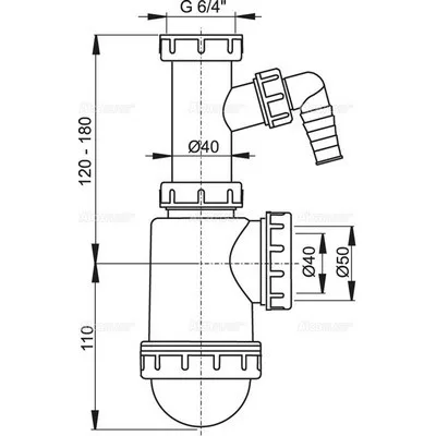 Alcaplast A443P mosogató szifon 6/4 col leeresztővel csatlakozóval (A443P)