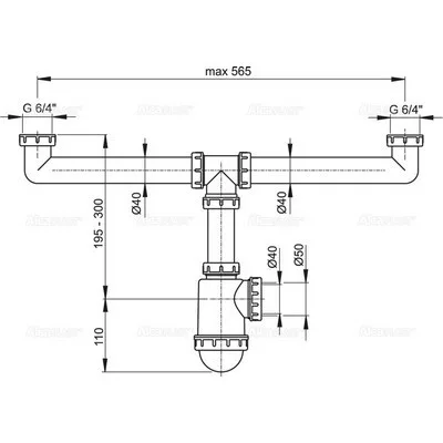 Alcaplast A448 kétmedencés mosogatószifon leeresztő nélkül 6/4 col (A448)