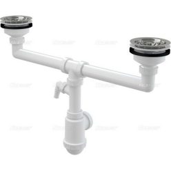   Alcaplast A453P kétmedencés mosogatószifon fém leeresztővel csatlakozóval (A453P)