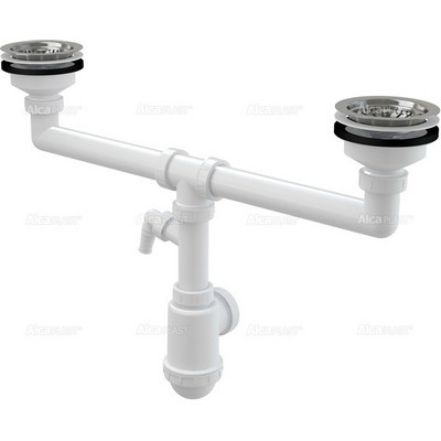 Alcaplast A453P kétmedencés mosogatószifon fém leeresztővel csatlakozóval (A453P)