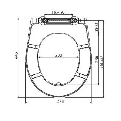 Alcaplast A604 Duroplast WC ülőke Softclose műszaki rajz