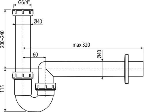AlcaPlast A80-DN40 csőszifon 6/4" hollandi anyával (A80-DN40)