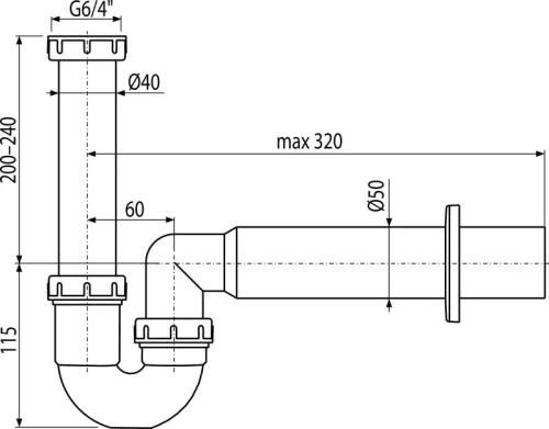 AlcaPlast A80-DN50 csőszifon 6/4" hollandi anyával (A80-DN50)