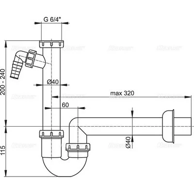 Alcaplast A81 40 mosogató csőszifon 6/4 col csatlakozóval (A81-40)