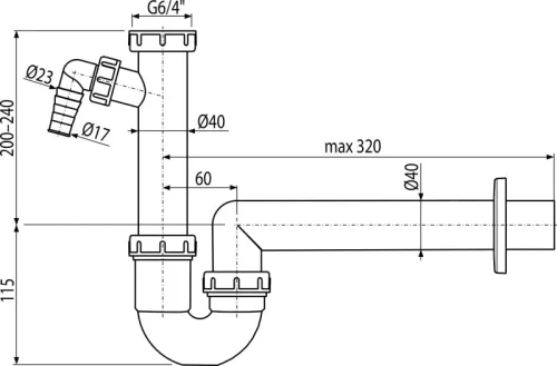 Alca A81-DN40 típusú konyhai csőszifon mosógép csatlakoztatási lehetőséggel (A81-DN40)