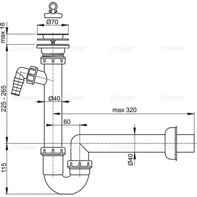 Alcaplast A810 40 mosogató csőszifon 6/4 col leeresztővel csatlakozóval (A810-40)