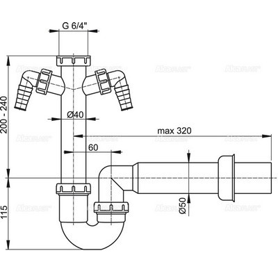Alcaplast A82 50 mosogató csőszifon 6/4 col 2 csatlakozóval (A82-50)
