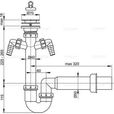 Alcaplast A820 50 mosogató csőszifon 6/4 col leeresztővel 2 csatlakozóval (A820-50)