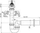 Alca A820-DN50 csőszifon – DN70 leeresztő ráccsal, 2 csatlakozóval (mosogatógép, mosógép), Ø50 kimenet (A820-DN50)