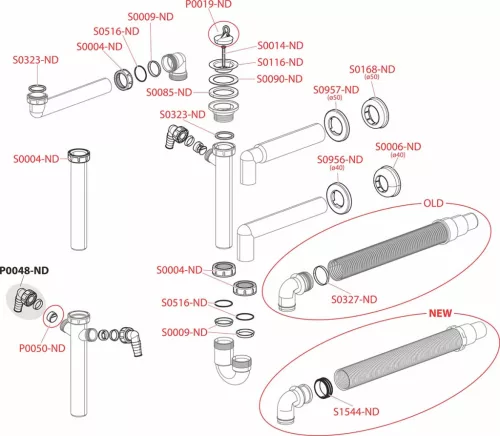 Alca A820-DN50 csőszifon – DN70 leeresztő ráccsal, 2 csatlakozóval (mosogatógép, mosógép), Ø50 kimenet (A820-DN50)