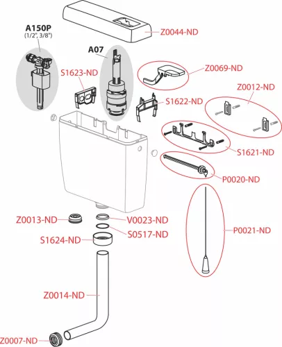 Alca A930-H-3/8" WC tartály UNI DUAL univerzális, fehér (A930-H-3/8")