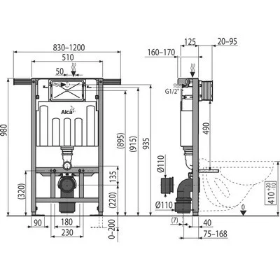 Alcaplast AM102 1000 mm szerelőkeretes WC tartály panel lakásba (AM102-1000)