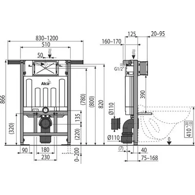 Alcaplast AM102 850 mm szerelőkeretes WC tartály panel lakásba (AM102-850)
